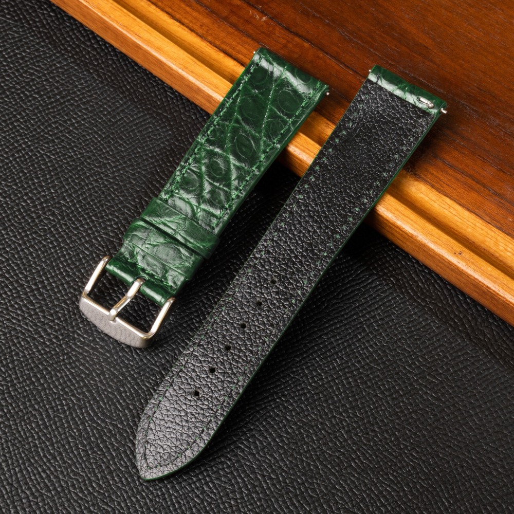 Quick Release Green Leather Watch Band, Men Unpadded Watch Strap 16mm-24mm