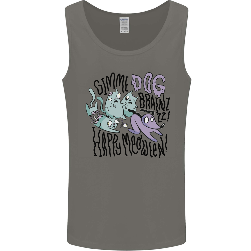 Zombie Cats Funny Halloween Dog Brains Mens Vest Tank Top
