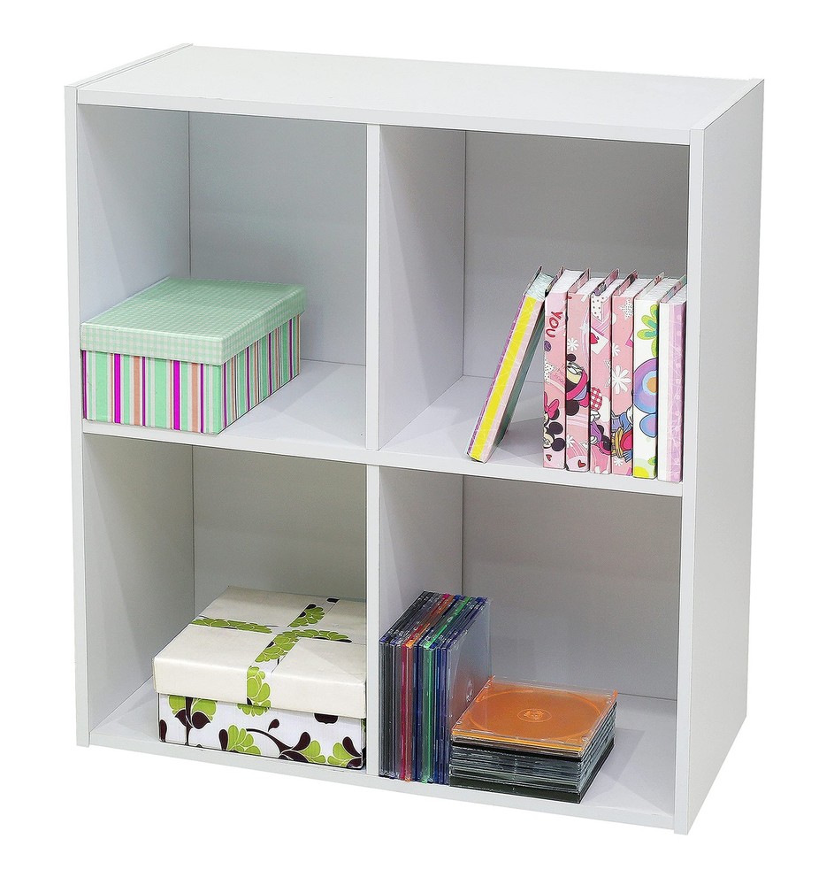 4-Cube White Bookcase Storage Shelf Organizer Unit