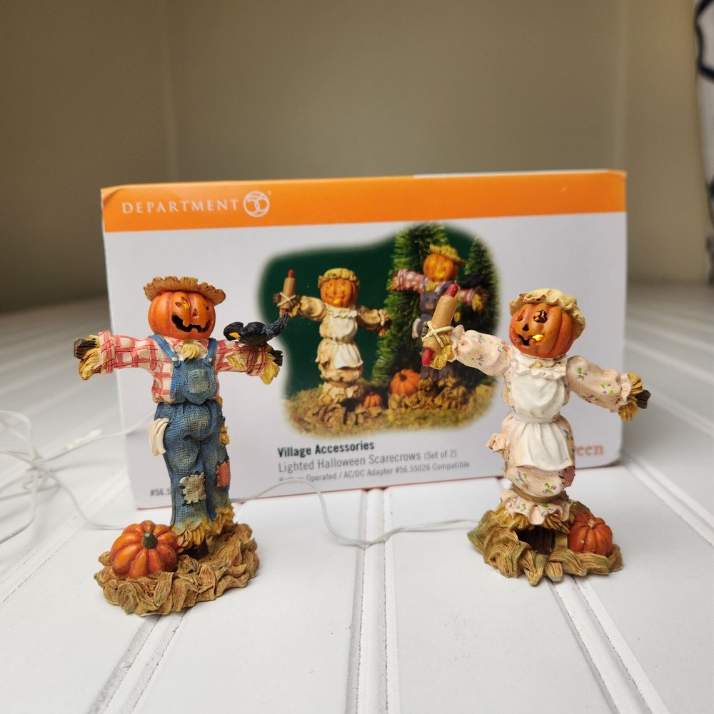 DEPT 56 HALLOWEEN Village accessory LIGHTED HALLOWEEN SCARECROWS  NIB