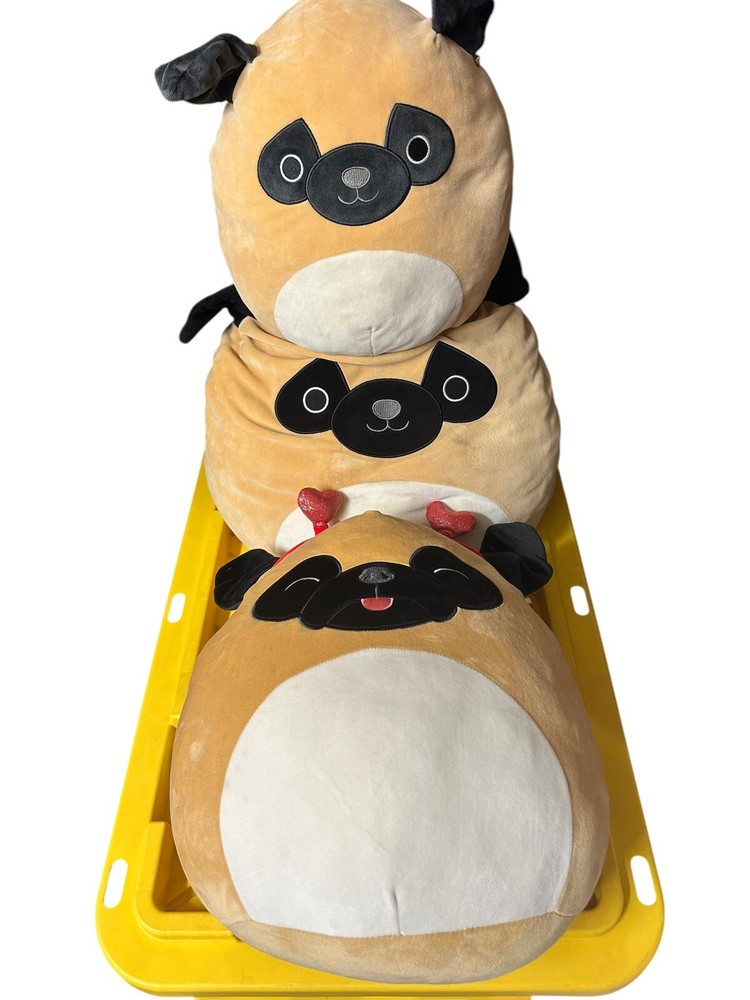 3 Pre-Owned Squishmallows Pug Plush Stuffed Animals Prince The Pug  