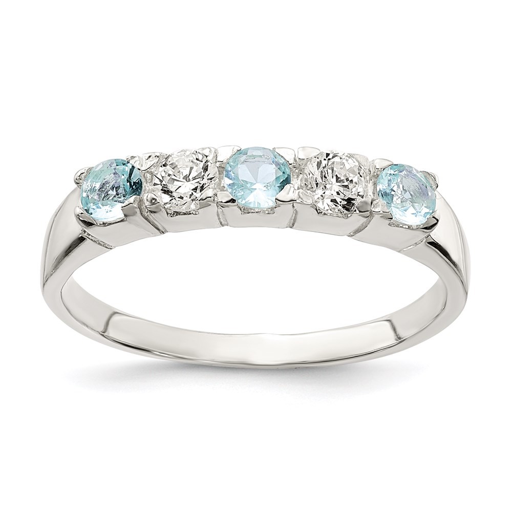 925 Sterling Silver Light Blue & White Cubic Zirconia Ring Size 8