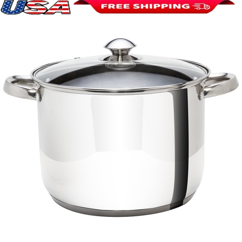Stainless Steel Stock Pot W/ Lid 8Qt Induction Compatible Durable Cookware New