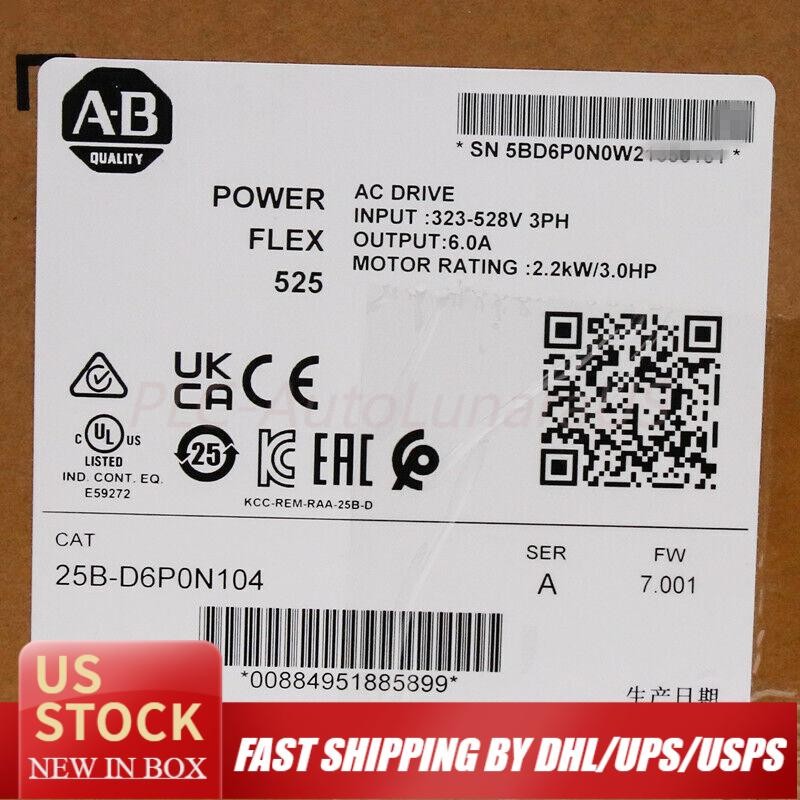 Sealed Genuine 25B-D6P0N104 /A PowerFlex 525 2.2kW 3Hp AC Drive ！ US Free Tax