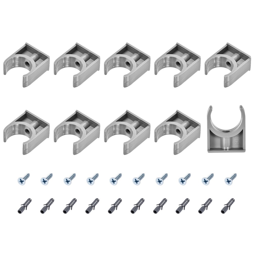 20Pcs 32mm PVC Water Pipe Clips U Shaped Pipe Fitting Clamps with Screws Grey
