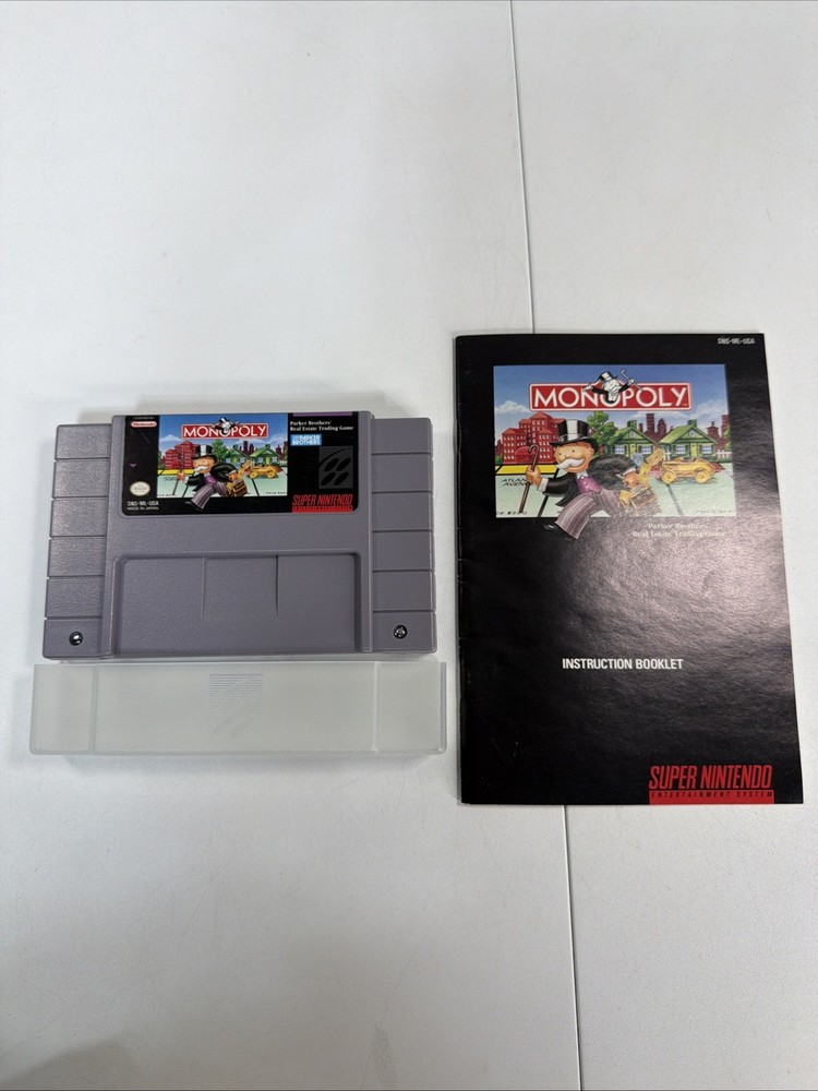 Monopoly (Super Nintendo Entertainment System, SNES) Cartridge & Manual