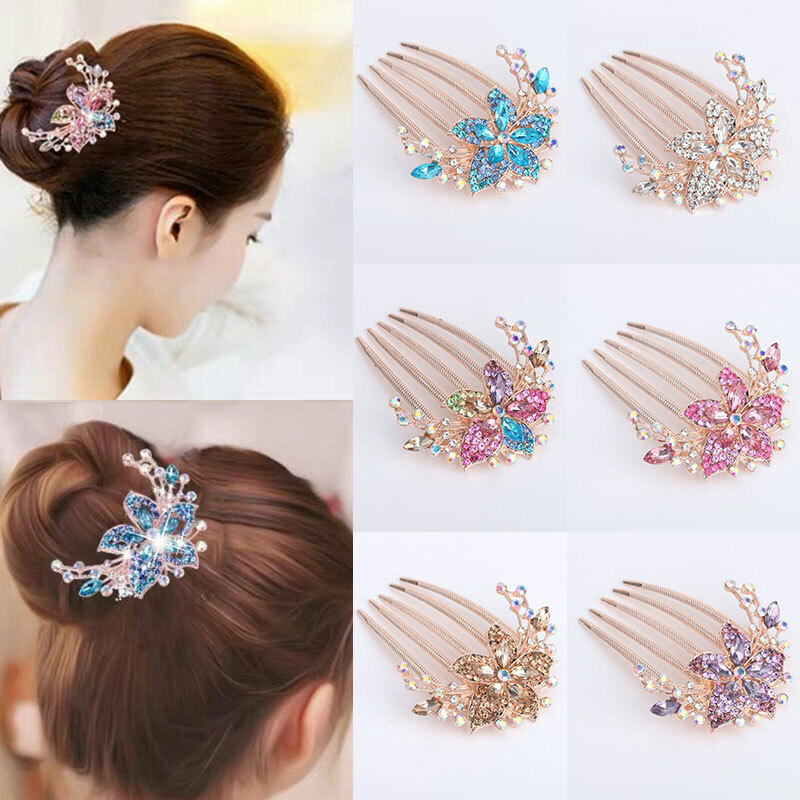 Diamante Crystal Wedding Hair Comb with Rhinestones and Pink Clip Bridal Hair Accessory for Brides