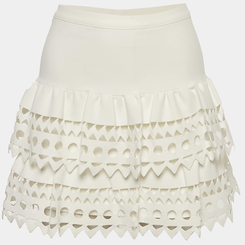Alaia White Eyelet Knit Mini Skirt S