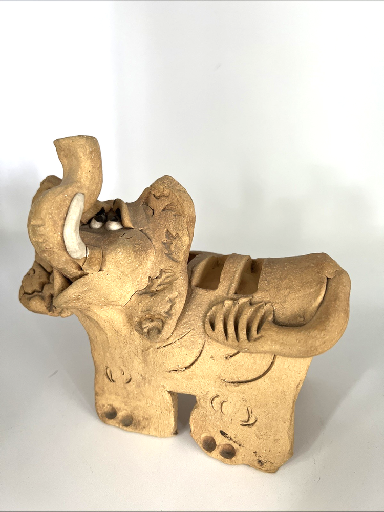 Vintage Max Hindt Hand-Carved Clay Elephant Sculpture Art Pottery