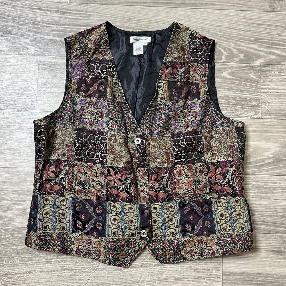 Vintage 90s Tapestry Vest Womens XL Floral Embroidered Paisley Whimsigoth