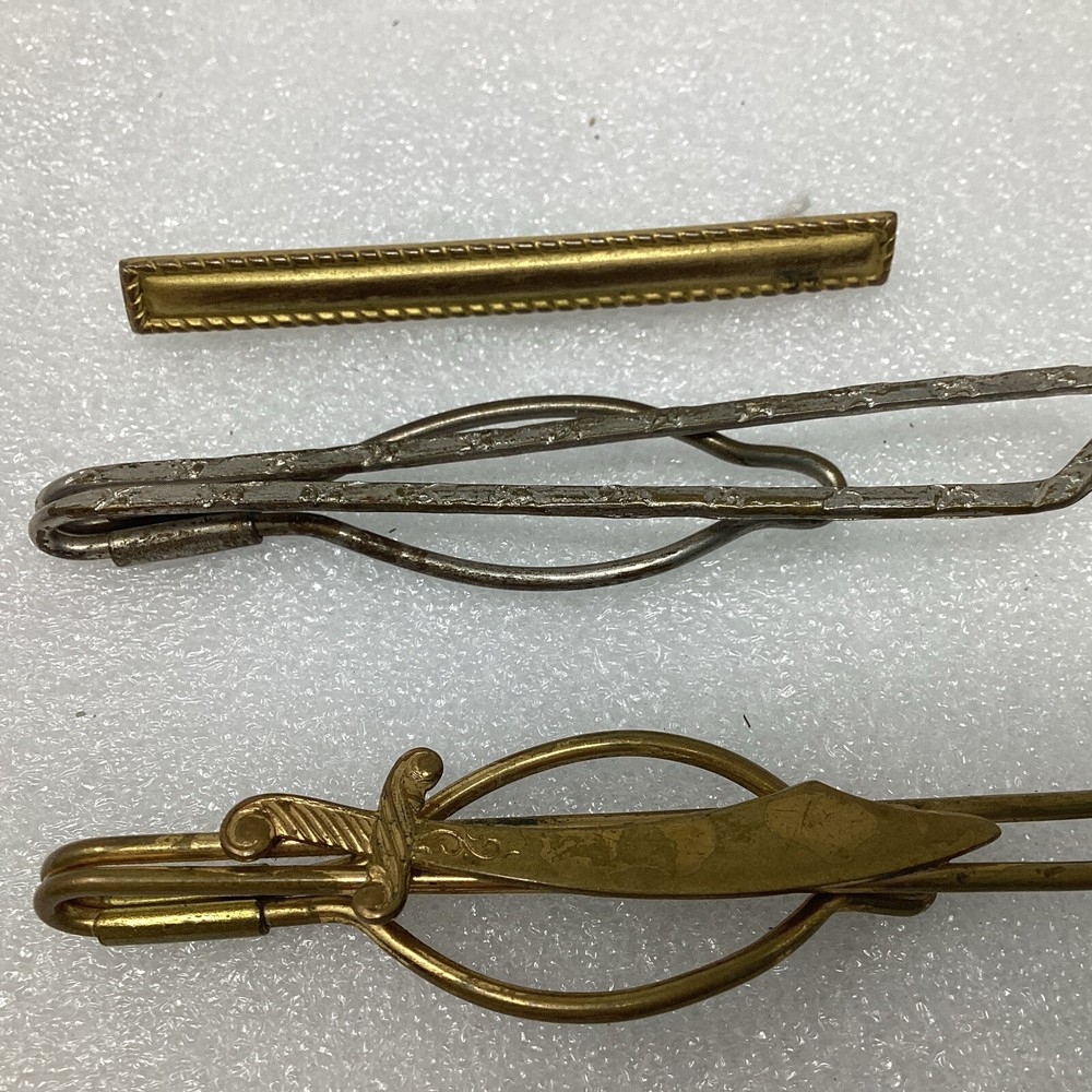 Vintage Open Design Silver Tone Clip Tie Bar Lot And Pin