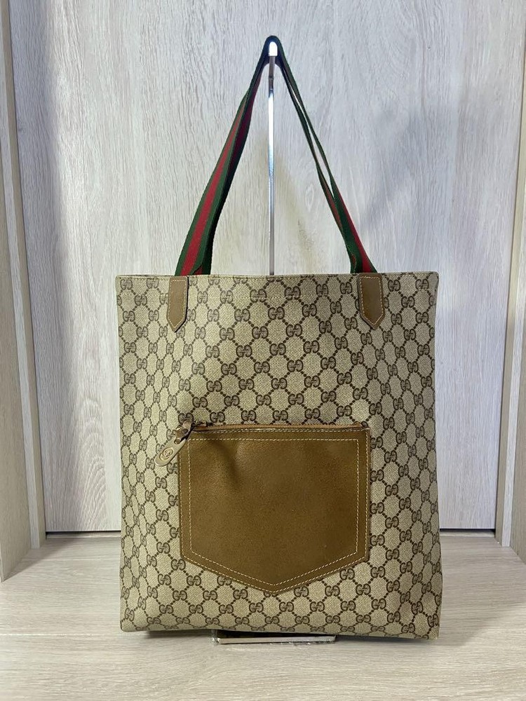 Gucci Sherry Line Leather and PVC GG Pattern Tote Handbag