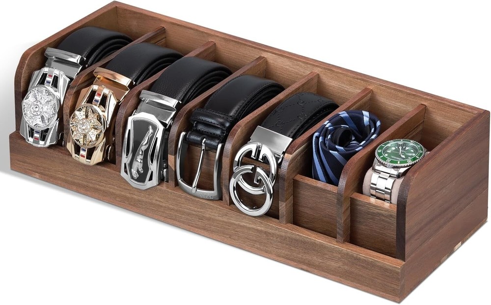 Modern Acacia Wood Belt Rack Organizer – Perfect for All Your Accessories