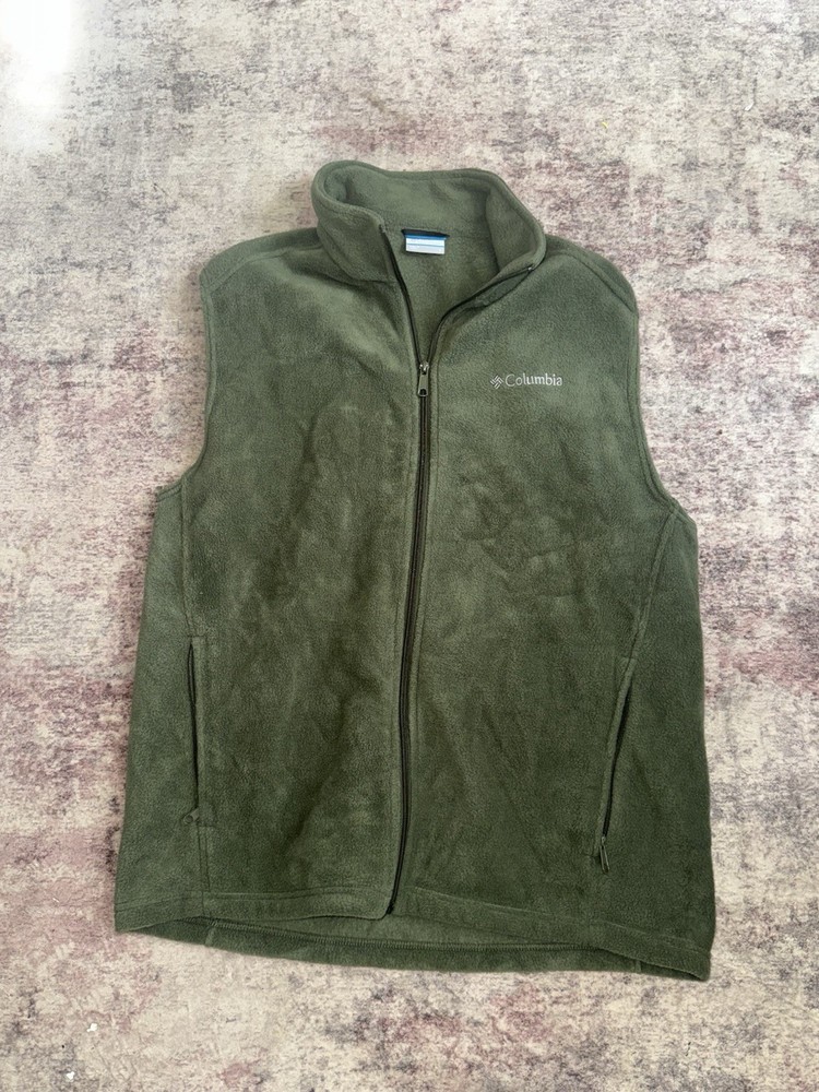 Columbia Men’s Large Full Zip Fleece Vest Olive Green Sleeveless