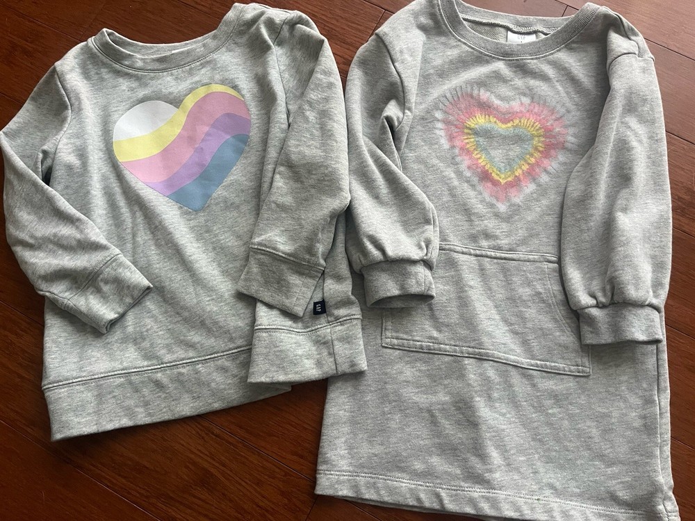Lot Of 2 Girls XS 4 Gray Sweatshirt Heart Dress
