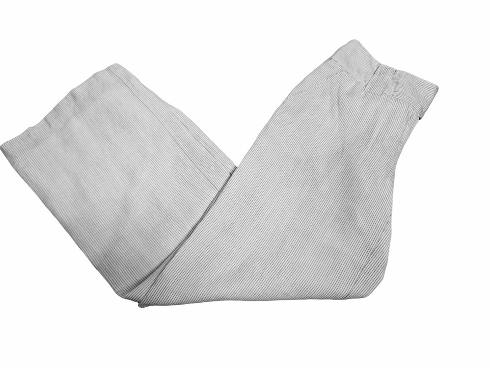 Alfani Linen Wide Leg White Pants Gray Pinstripe Size 2 Women's E38