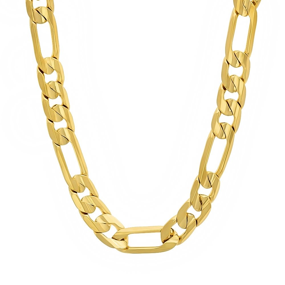 6.8mm 14k Yellow Gold Plated Flat Figaro Choker Chain Necklace, 18 inches