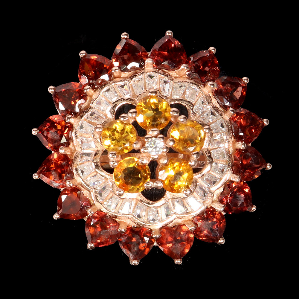 925 Sterling Silver Mozambique Citrine Round Gemstone Ring Size 9.5