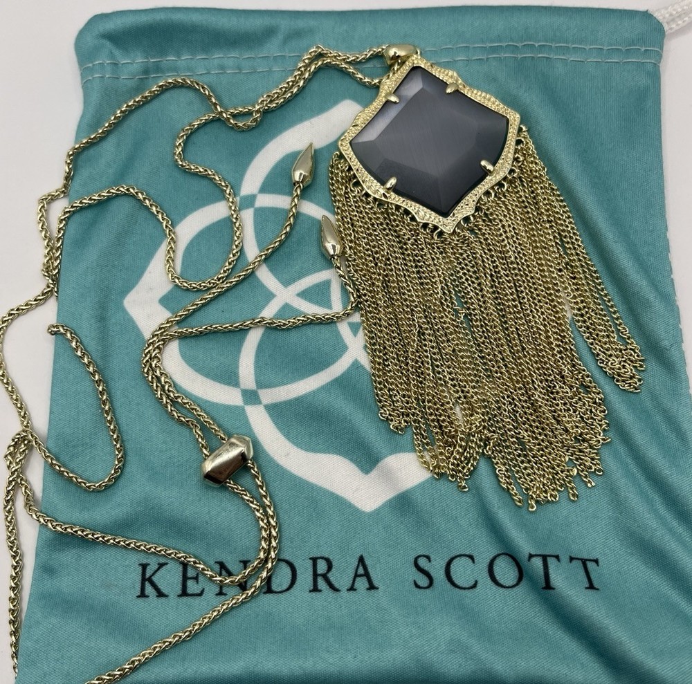 Kendra Scott Gold Tone Slate Kingston Pendant Adjustable Chain Necklace 32in