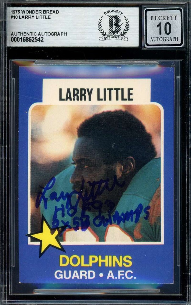 Larry Little Gem Mint 10 Beckett BAS Signed 1975 Wonder Bread Autograph