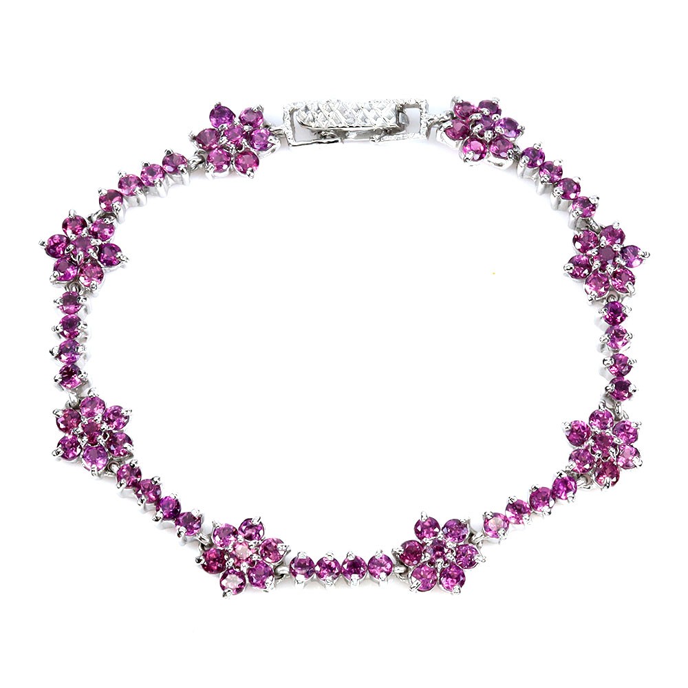 925 Sterling Silver Round Rhodolite Garnet Bracelet Natural Gemstone 7.5 Inch