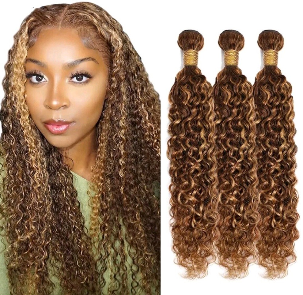 22+22+22INCH 300g BRAZILIAN VIRGIN HUMAN HAIR BALAYAGE PIANO 4#/27# WATER WAVES