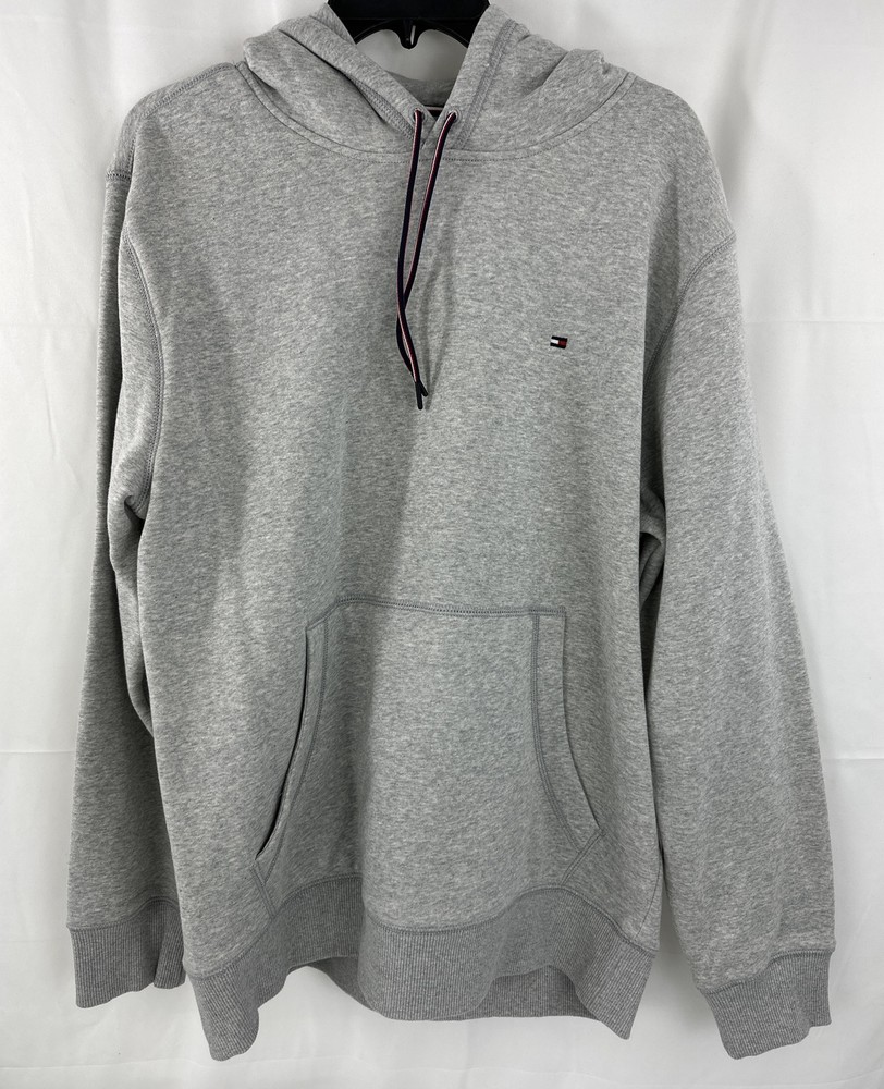 Men's Large Tommy Hilfiger Grey Hoodie with Kangaroo Pocket Drawstring NWT