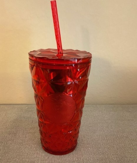 Starbucks Diamond Pattern Christmas Red Cold Tumbler 16oz Drink Cup Straw