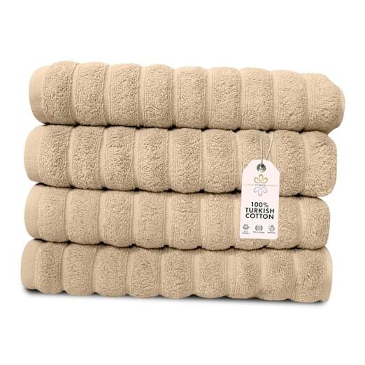 Luxury 4-Piece Almond Beige Bathroom Hand Towel Set by CTT