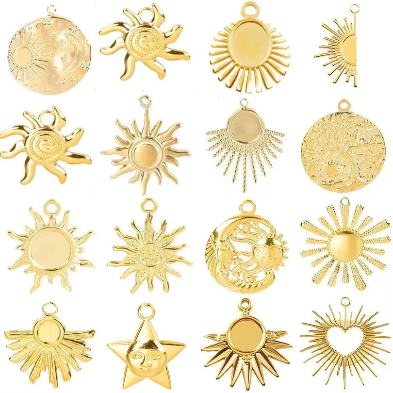 10PCS Golden Sun Charms Pendants Stainless Steel Gold Plated Sun Shaped Accessor