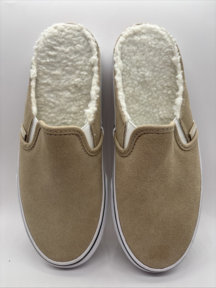 Vans Asher Womens Suede Sherpa Mules Size 6 Brown White Slip On Shoes