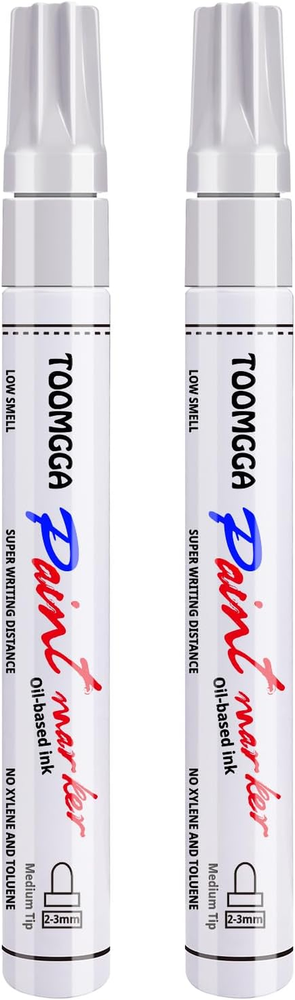 White Paint Pen Permanent Paint Markers - 2 Pack Oil Based Paint Markers, Medium