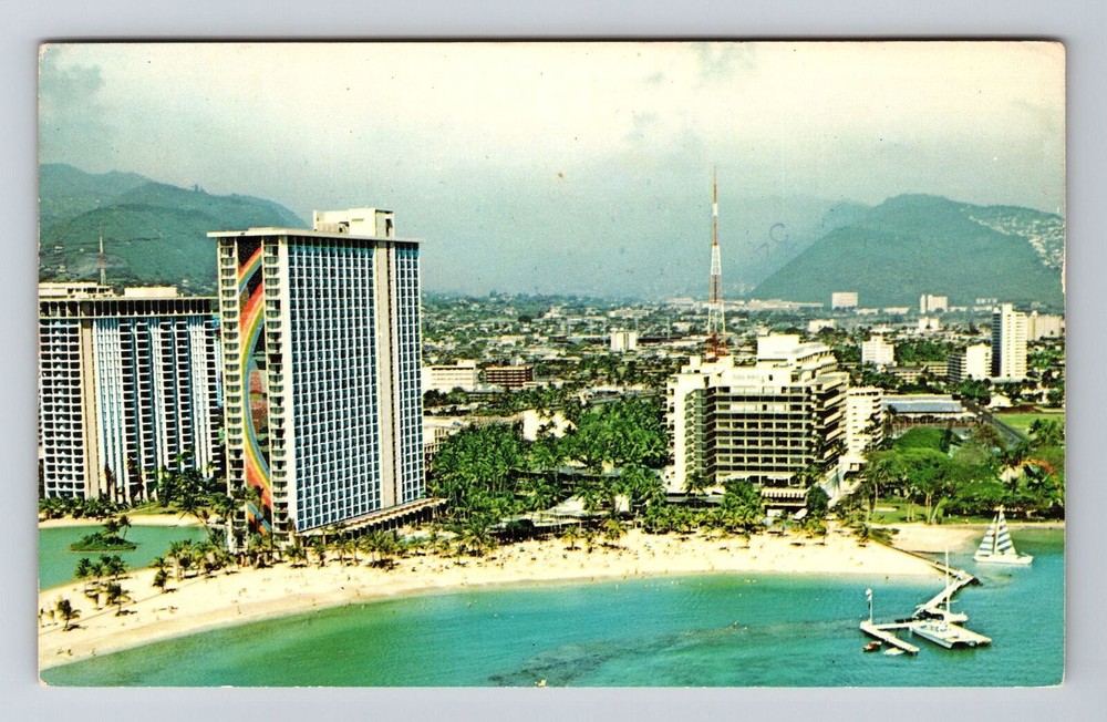 Waikiki Beach HI-Hawaii, Hilton Hawaiian Village, Vintage Postcard