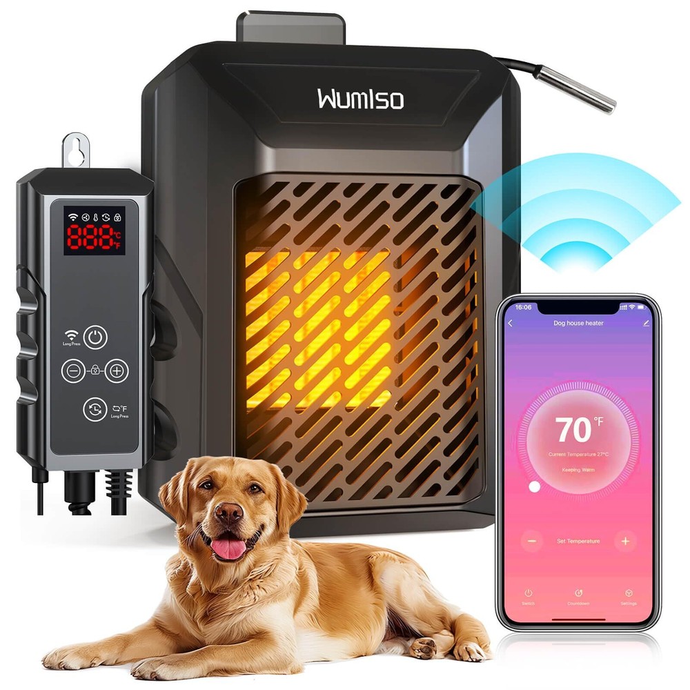 Calentador de Casa para Perros, Calentador de Casa para Perros con Termostato APP WIFI Control, 500W Perro Ho