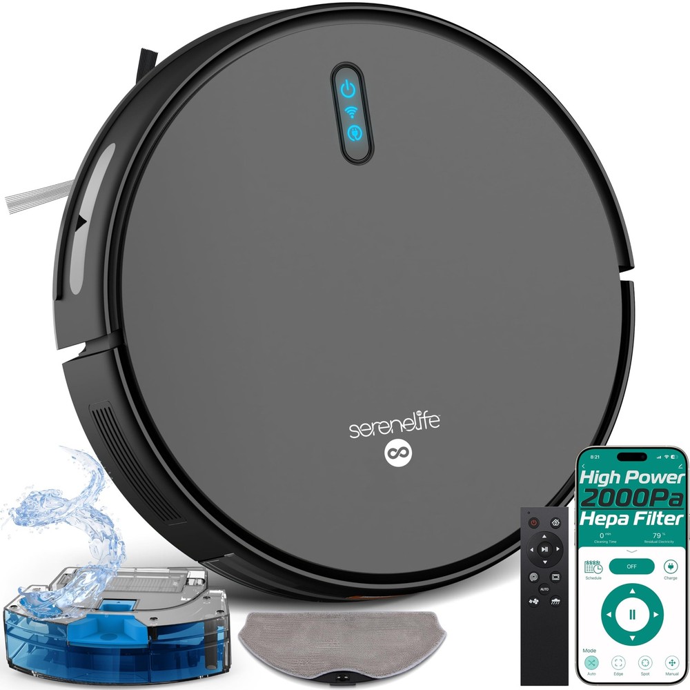 Smart 4 Cleaning Mode Robot Vacuum and Mop Combo  - Black