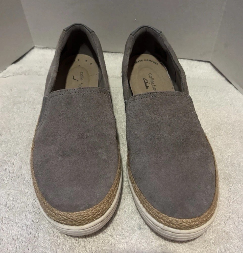 Clarks Womens Size 8.5 Gray Slip On Casual Loafers