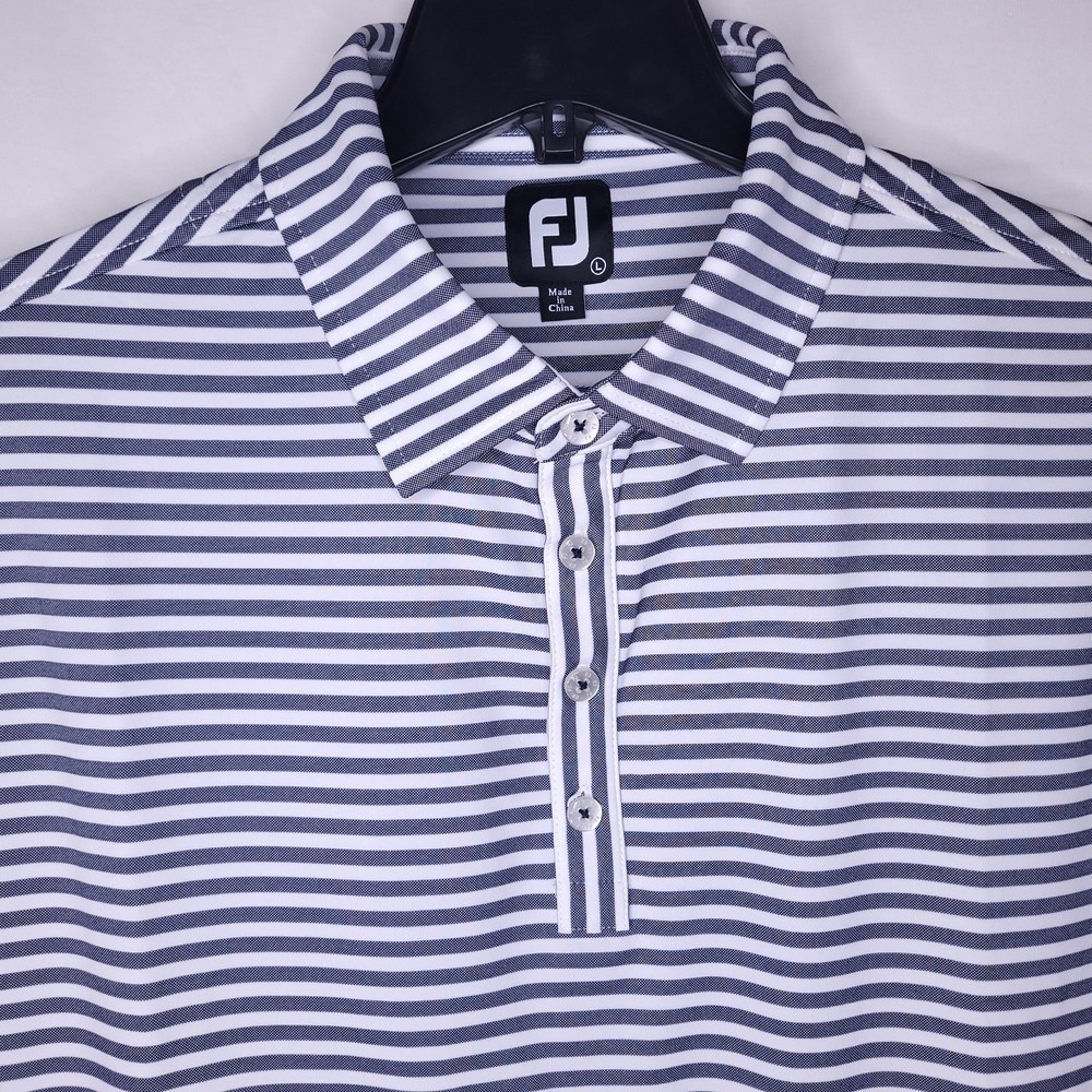 Footjoy Polo Shirt Mens Large Striped Gray, White Golf Performance Activewear