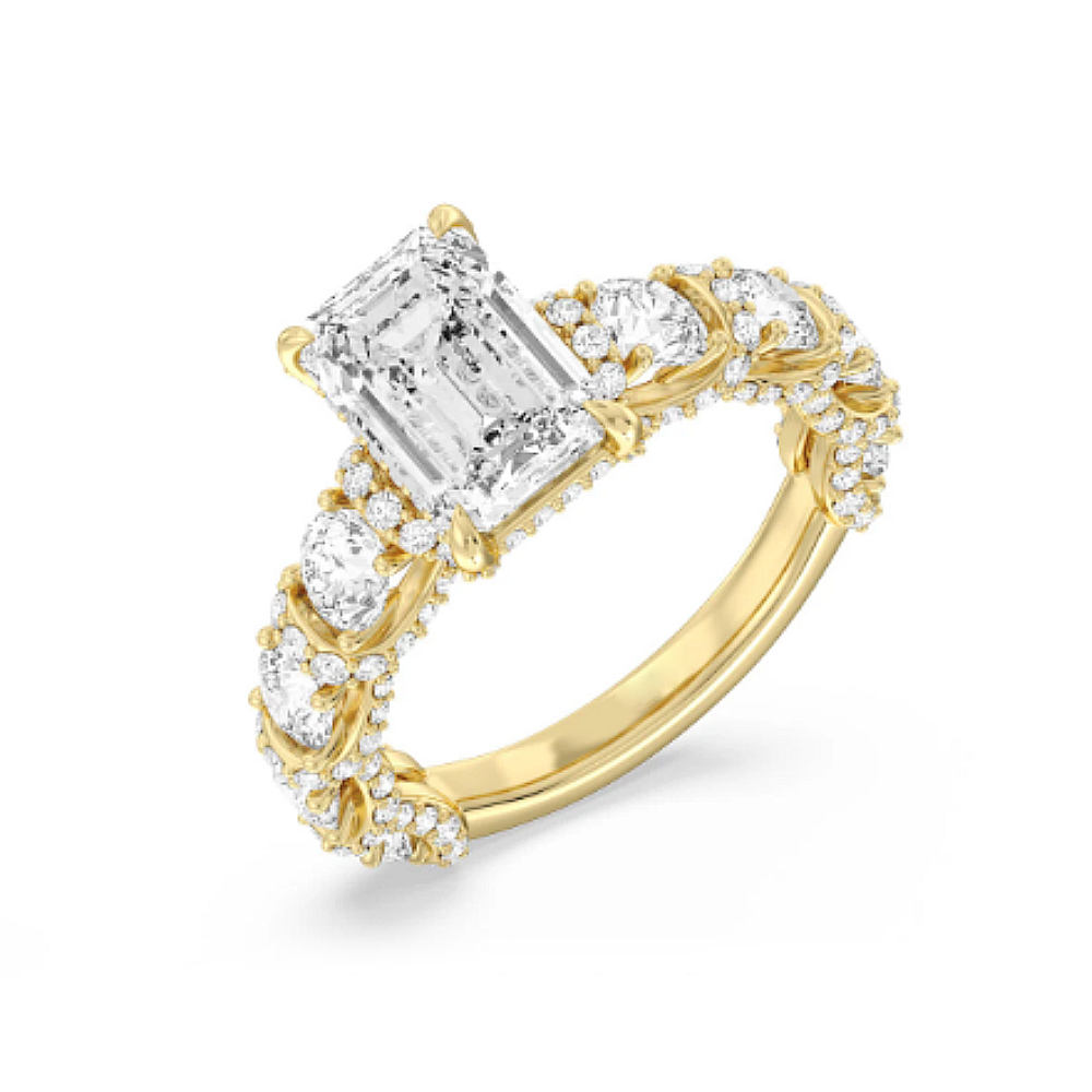 Diamond Ring 4.25 Ct Emerald Lab Grown IGI Certified Engagement 18k Yellow Gold