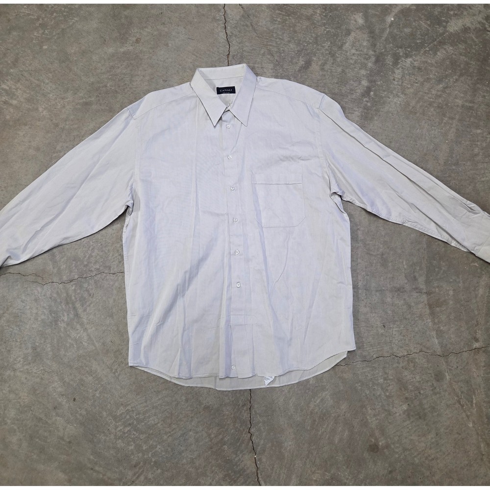 Canali Mens Dress Shirt Size 17.5 Light Grey Textured Long Sleeve Made in Italy