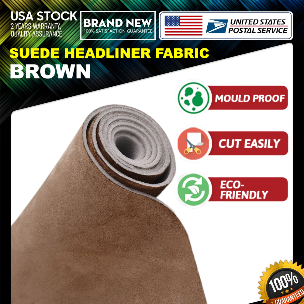 Brown 32sq.ft Suede Headliner Fabric Foam Back Auto Roof Repair Upholstery Suede