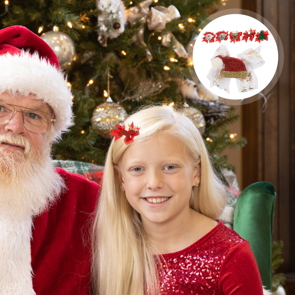 6 Pcs Christmas Bows for Hair Set Pins Red Sequined Elk Hairpin Toddler Baby