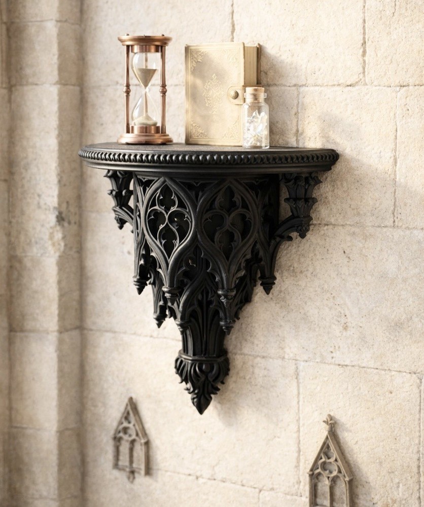 Gothic Wall Shelf – Black Cathedral Style Decor