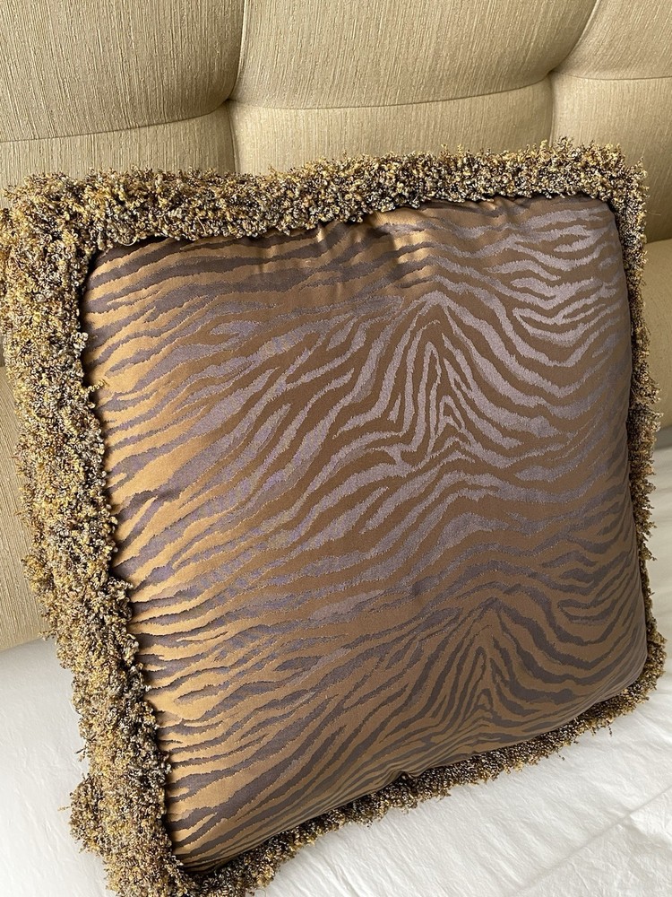 2 Kravet Couture Pillows by Barbara Barry With Fringe -Bronze Grey Animal EC