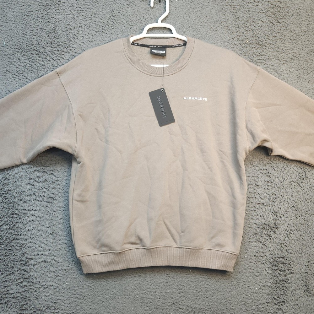 Alphalete Sweatshirt Mens Medium Tan Crewneck Pullover Fleece Casual New NWT