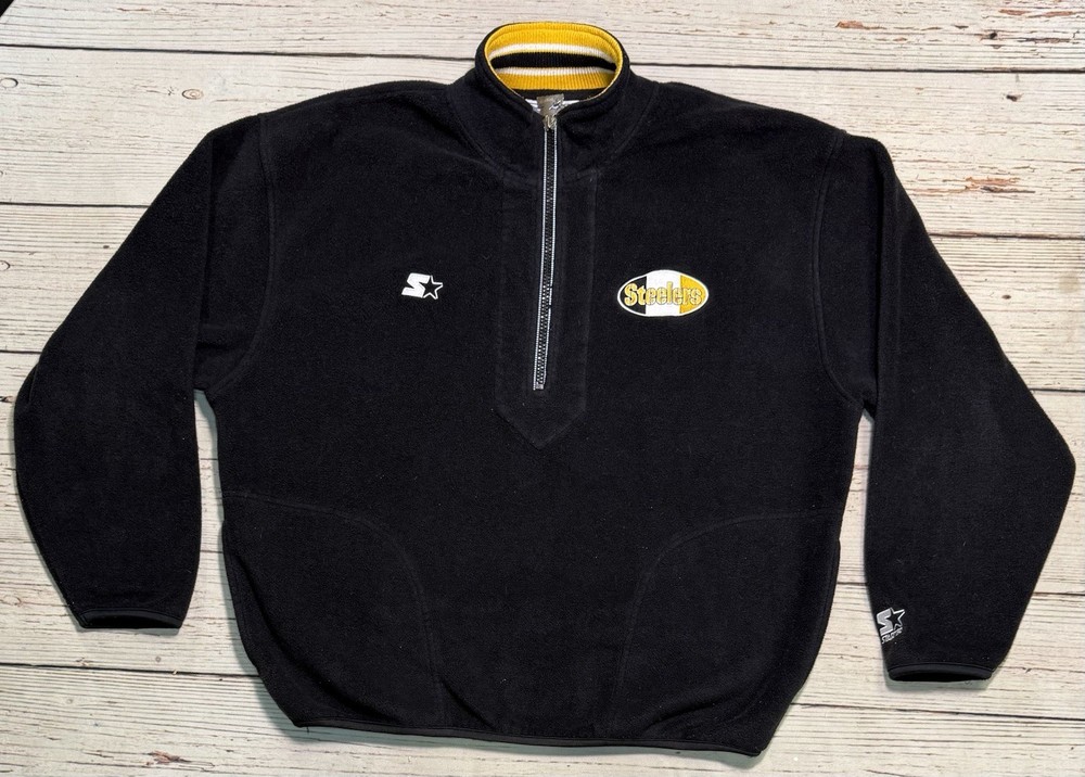 Vtg 90s Starter 1/4 Zip Pittsburgh Steelers NFL Fleece Black Men’s Sz XL