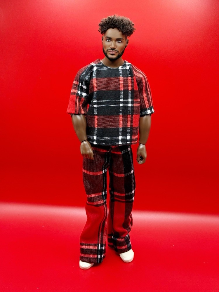 Hand Sewn Plaid Outfit For Ken Doll ( Buff Ken )