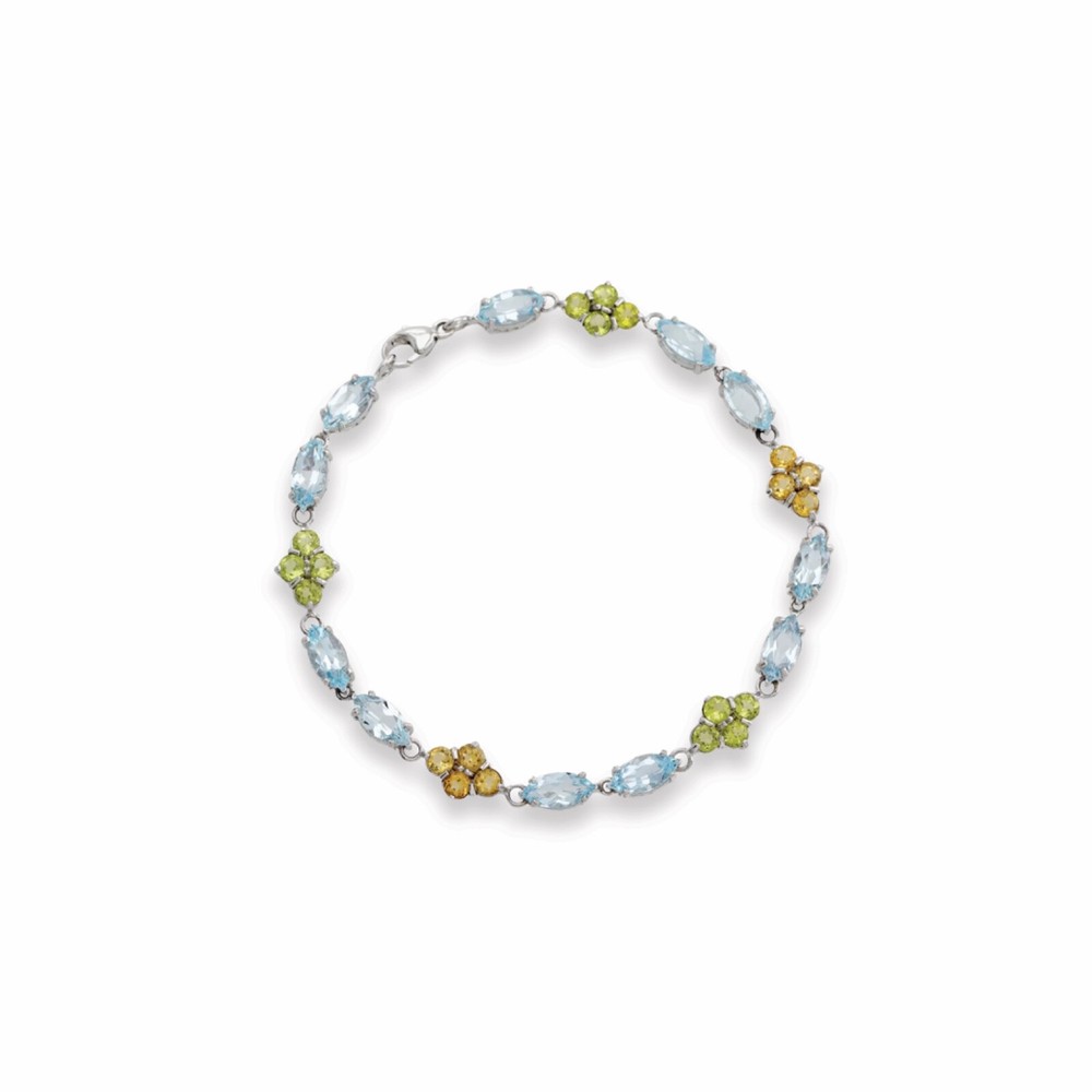 Elegant 18K White Gold Italian Vintage Bracelet with Topaz, Peridot, Citrine, 10.8g