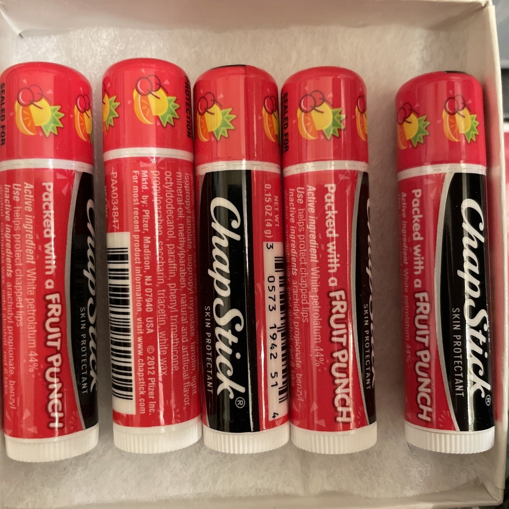 Lot Of Five Chapstick “Packed With A Fruit Punch”  Flavored Lip Balm New Sealed!