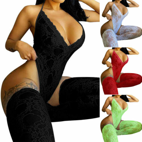 Sexy Lace Lingerie Set for Women with Bodysuit Stockings Sleepwear Nightwear