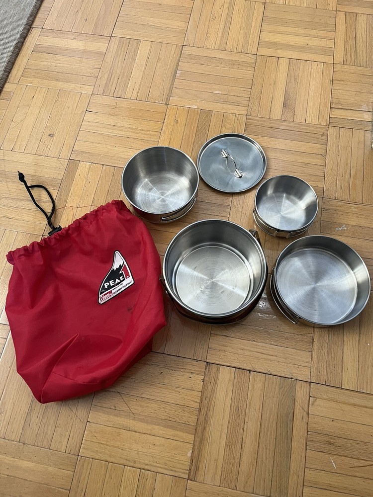 Coleman Peak Copper Bottom Nesting Stainless Cook Set Camping Pots Pans w Lid(s)